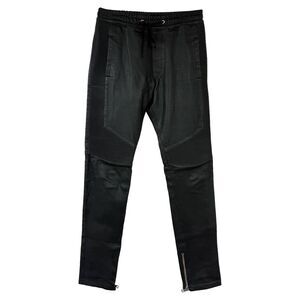 Balmain Drawstring Trousers in Black Leather